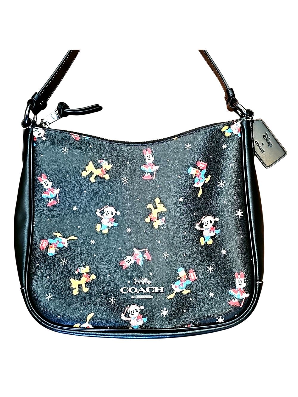 Disney and Coach Colab Ellie File Black Shoulder Bag w/Holiday Print CM847(NWOT)